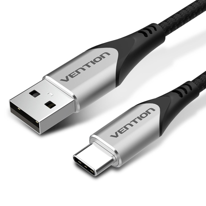 USB Kabelis - Vention medvilninis pintas USB 2.0 A M į C M 3A 2M pilkas