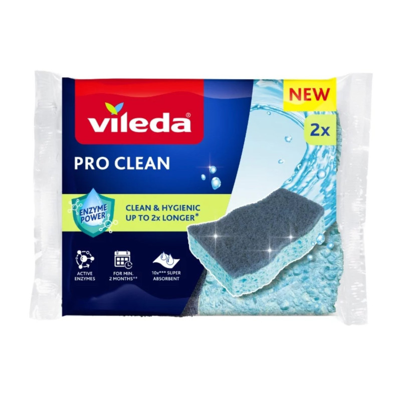 Valymo Priemonės - Vileda Pro Clean Viskoziniai Šveitikliai su Enzimais 2 vnt. Mėlyna / Pilka