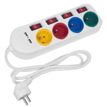 Ilgiklis - Maclean MCE229, 4 Lizdai + 2xUSB, Su Jungikliais, 1,5 m, Balta