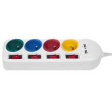 Ilgiklis - Maclean MCE229, 4 Lizdai + 2xUSB, Su Jungikliais, 1,5 m, Balta