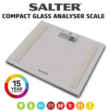 Salter 9113 GFEU12 Compact Glass Analyser Bathroom Scales, Grey