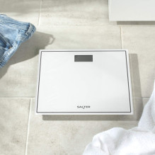 Salter 9207 WHCFEU12 Compact Glass Electronic Bathroom Scale, White