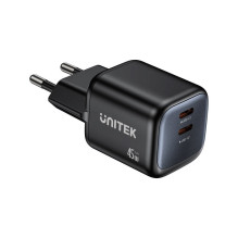 Įkroviklis - UNITEK 2x GAN 45W USB-C PD Įkroviklis 2 Prievadai Juodas