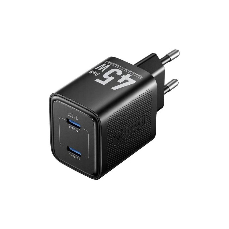 Įkroviklis - Vention 45W PD GaN Įkroviklis 2x USB-C Juodas