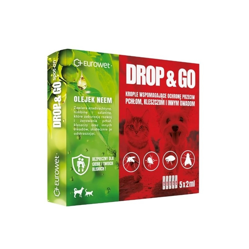 EUROWET Drop&Go Spot-on - flea and tick drops for dog and cat - 5x2 ml ...