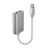 Adapteris - LINDY USB Type C-Garso Konverteris, 3.5mm, Stereo / Mikrofono Jungtis, Sidabrinis