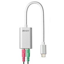 Adapter - LINDY USB Type C-Audio Converter, 3.5mm, Stereo / Microphone Jack, Silver