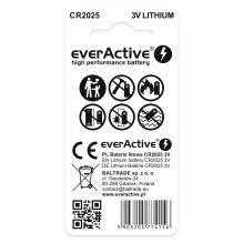 Baterija - everActive CR2025 Ličio Monetos Baterija 2.5mm 20mm Pakuotėje 2 vnt.
