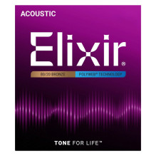 Akustinės Gitaros Stygų Rinkinys - Elixir 11100 Medium 13-56 PW, 80 / 20 Bronza, 6 stygų pakuotė