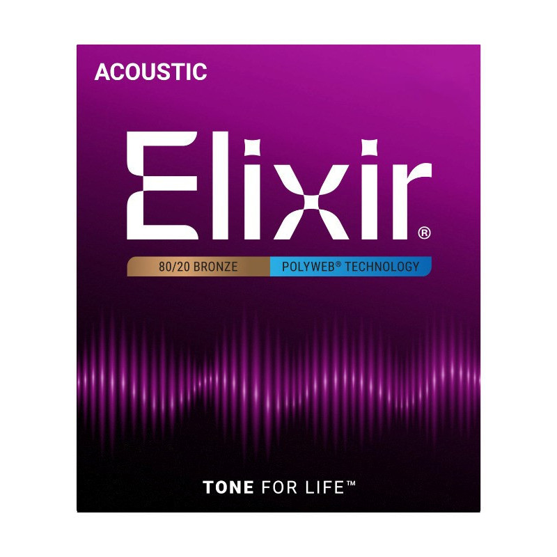 Akustinės Gitaros Stygų Rinkinys - Elixir 11100 Medium 13-56 PW, 80 / 20 Bronza, 6 stygų pakuotė