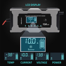Baterijų Įkroviklis - Qoltec 52493 12V 10A AGM GEL LiFePO4 LCD Ekranas Juodas