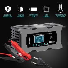 Baterijų Įkroviklis - Qoltec 52493 12V 10A AGM GEL LiFePO4 LCD Ekranas Juodas