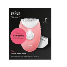 Epilatorius - Braun Silk-épil 3 SE3-277, 40 MicroGrip Žnyplės, Belaidis, Balta ir Rožinė