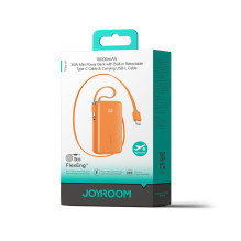 „Joyroom JR-PR2“ 35 W 10000 mAh išorinė baterija su integruotu USB-C ir „Lightning“ laidu – oranžinė