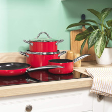 Russell Hobbs RH03821 Riviera 4-Piece Pan Set, Red Russell Hobbs RH03821 Riviera 4-Piece Pan Set, Red