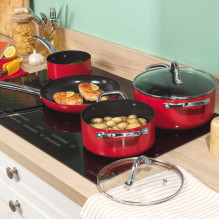 Russell Hobbs RH03821 Riviera 4-Piece Pan Set, Red Russell Hobbs RH03821 Riviera 4-Piece Pan Set, Red