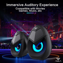 Aula N-69 Stylish Compact PC / Notebook 2.0 10W Stereo Speakers 3.5mm + USB RGB + Remote Black
