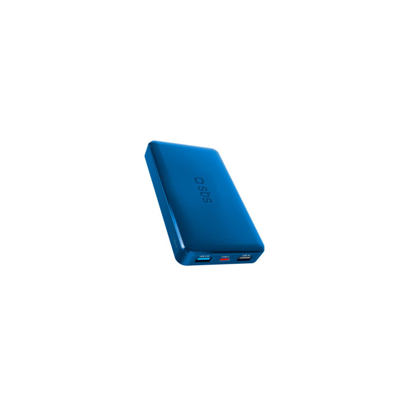 Enerģijas krātuve SBS 10000mAh 10W Cyan USB 2.1A 10W, USB 1A 5W, USB-C 2.1A