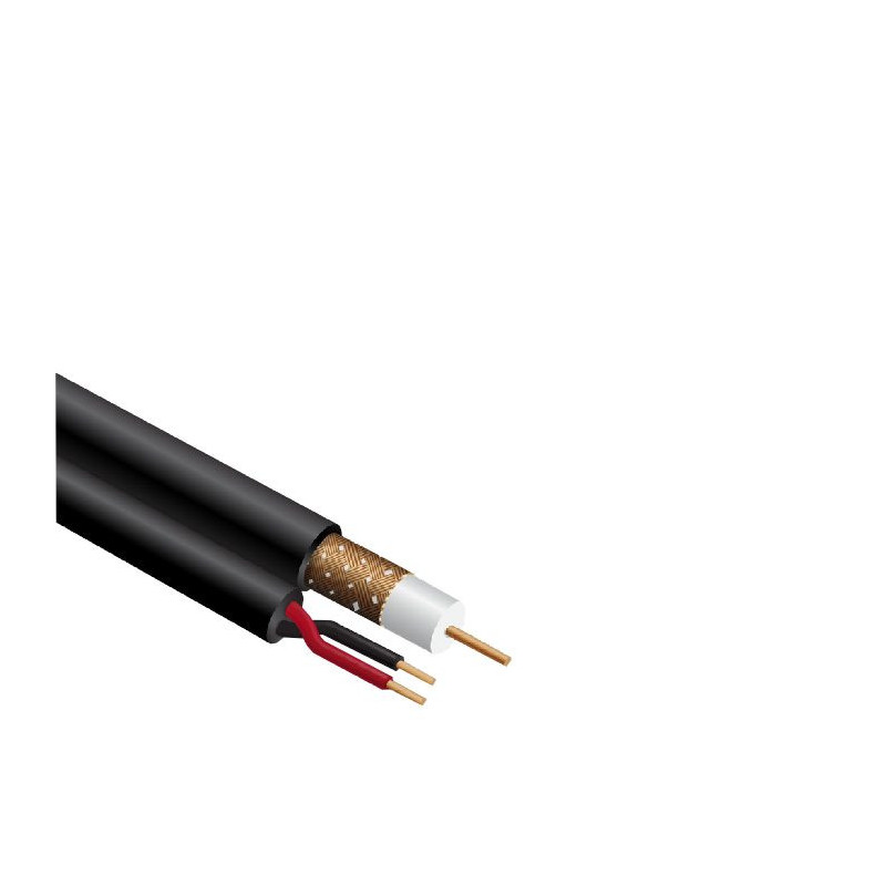 Video surveillance system cable, SIGHTUX, RG59, black, 100m, combined with power wires, CCTV