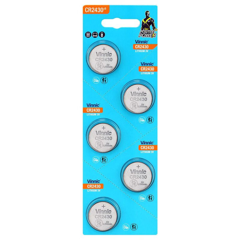 CR2430 battery, 3V Vinnic lithium, 5 pcs in a pack.