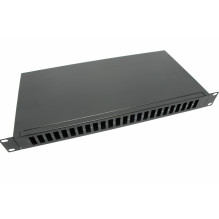 19' fiksuota 48F optinė komutacinė panelė su kasetėmis, 24 prievadų SC Duplex arba LC QUAD, juoda