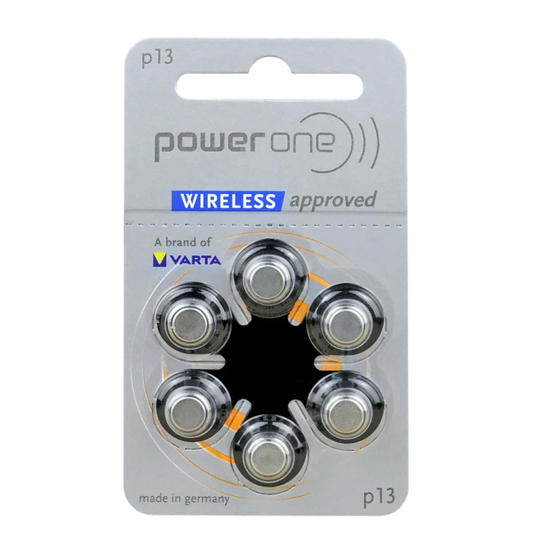 Size 13, Hearing Aid Batteries Varta Zn-Air PR48 in a pack of 6 pcs.