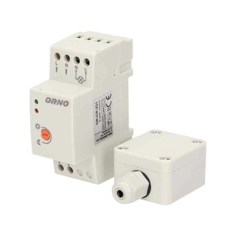 Dusk sensor on DIN rail, hermetic outer tube, 3000W, IP65