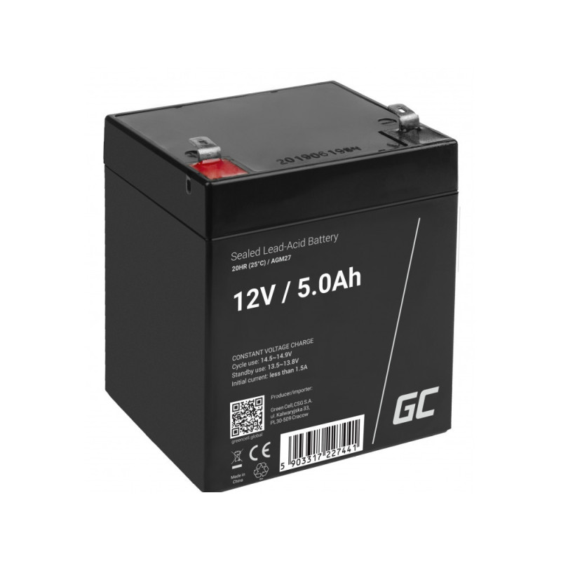 12V 5Ah battery :: AGM : VRLA :: 12 Volts, 5 Amp-hours (Ah) :: Terminal type T2 (6.30mm)