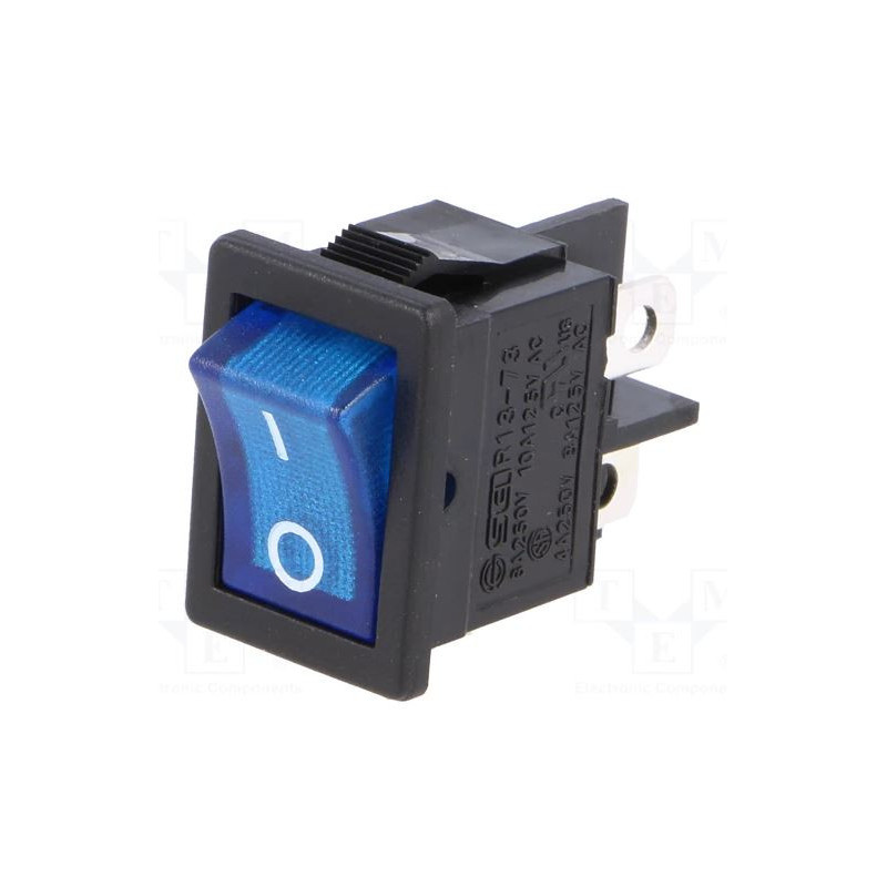 ROCKER, DPST, Position:2, OFF-ON, 6A / 250VAC, blue, neon lamp 250V, 50m10