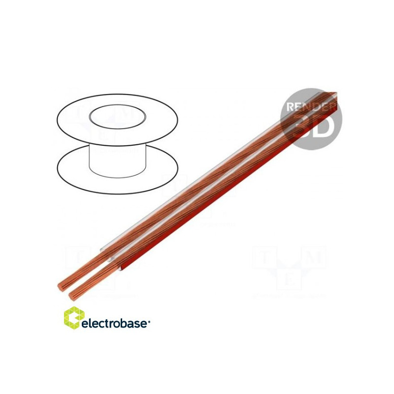 Laidas: garsiakalbio kabelis, 2x1,5 mm2, balastas, Cu, skaidrus, PVC