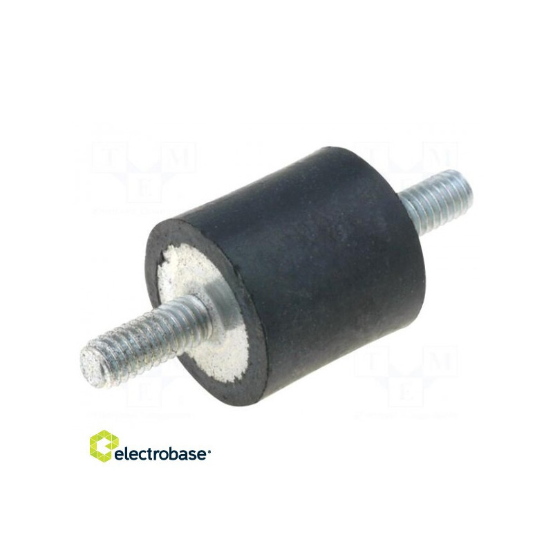 Vibration damper, M4, Ø: 15 mm, rubber, L:10mm, Thread length: 10 mm
