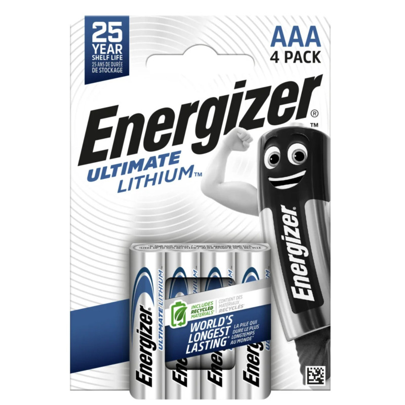R03 / AAA 1,5 V „Energizer Ultimate Lithium“ ličio L92 baterijos, pakuotėje po 4 vnt.
