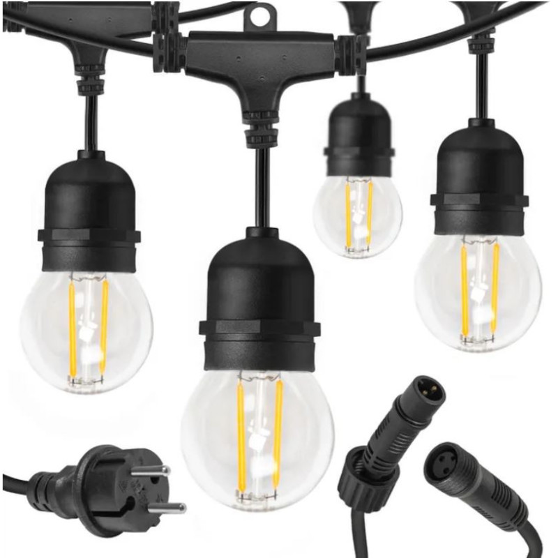 Garden light string E27, IP44, 10 meters, black
