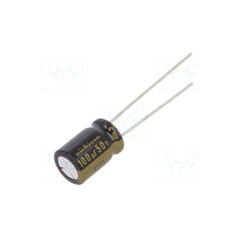 Kondensatorius: elektrolitinis, THT, 100uF, 50VDC, Ø8x11.5mm, žingsnis: 3.5 mm