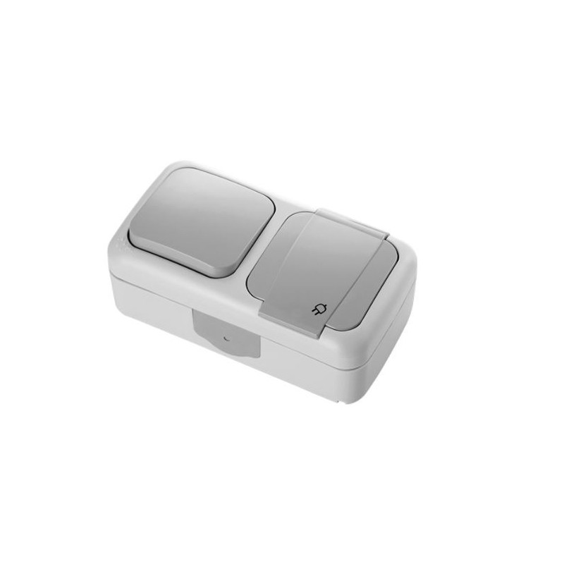 Moisture-proof IP54 Single-pole electrical switch + socket outlet with grounding gray