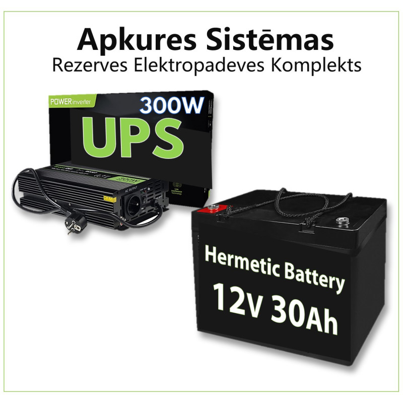 Atsarginis šildymo sistemos maitinimo šaltinis 300 W + 12 V 30 Ah akumuliatorius