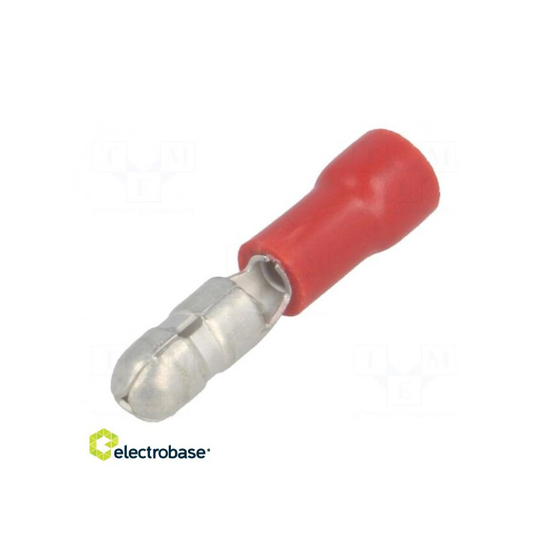 Gnybtas: apvalus, kištukas, Ø: 4 mm, 0,5 ÷ 1,5 mm2, užspaustas, kabeliui, red.