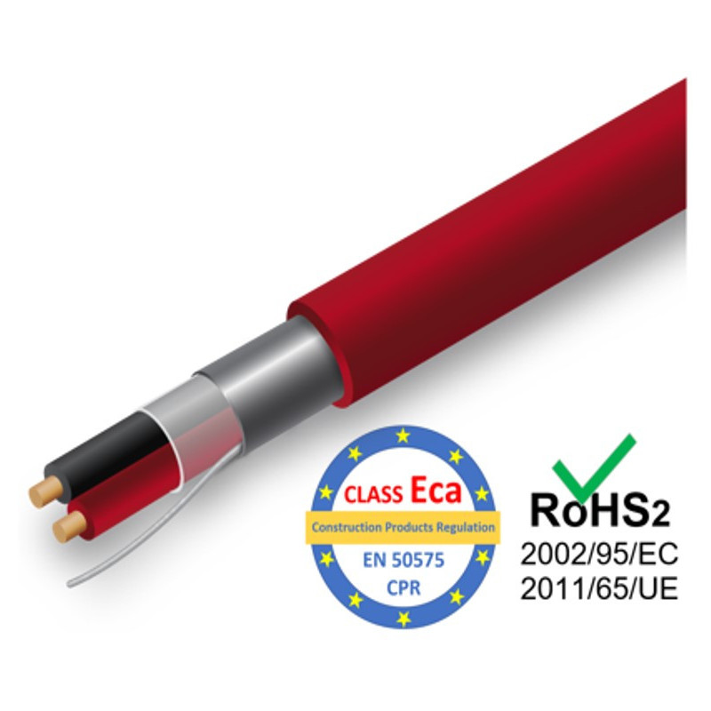 Fire alarm cable 2x1.00 CU, shielded, Red LSZH, 100m
