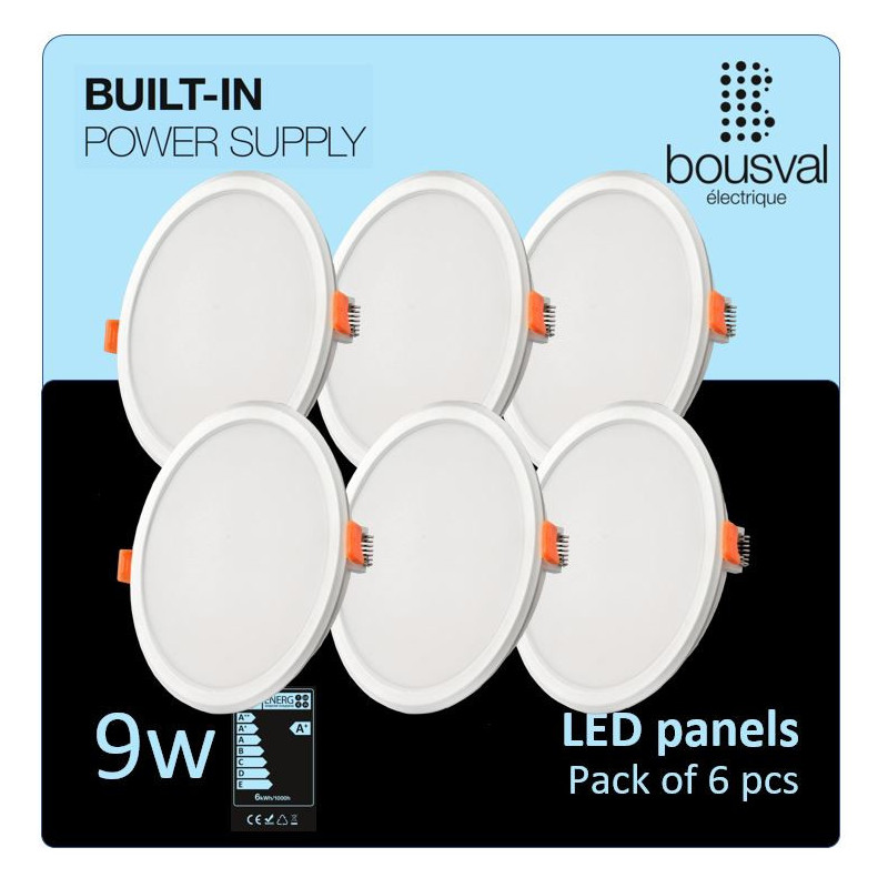 Set of 6 round LED panel 9W 3000K 116x36mm with built-in control unit