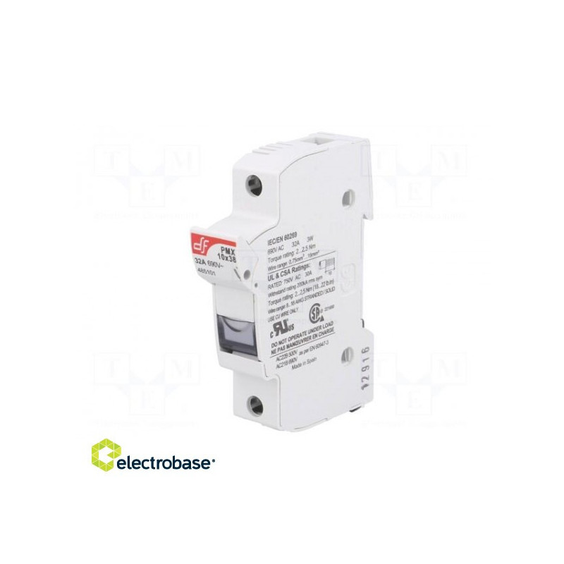 Fuse holder, cylindrical fuses, 10.3x38mm, Mounting: DIN, 32A