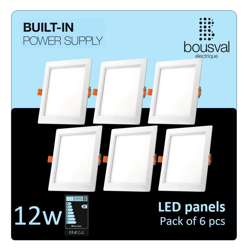 Set of 6 square LED panel 12W 3000K 168x168x29 with built-in power supply