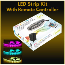 Spalvinga RGB 150LED 12V LED juostelė su nuotolinio valdymo pultu ir valdymo bloku, 5 metrų ilgis