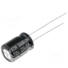 Kondensatorius: elektrolitinis, mažos varžos, THT, 220uF, 35VDC, Ø8x12mm