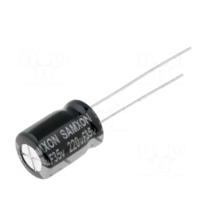 Kondensatorius: elektrolitinis, mažos varžos, THT, 220uF, 35VDC, Ø8x12mm