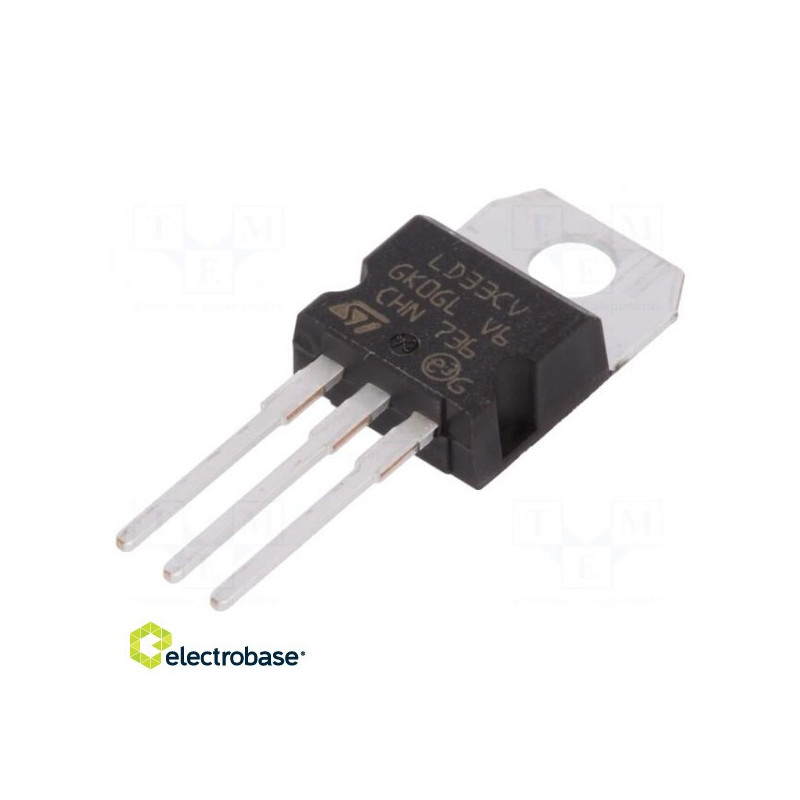 IC: voltage regulator, LDO, linear, fixed, 3.3 V, 0.95A, TO220AB, THT