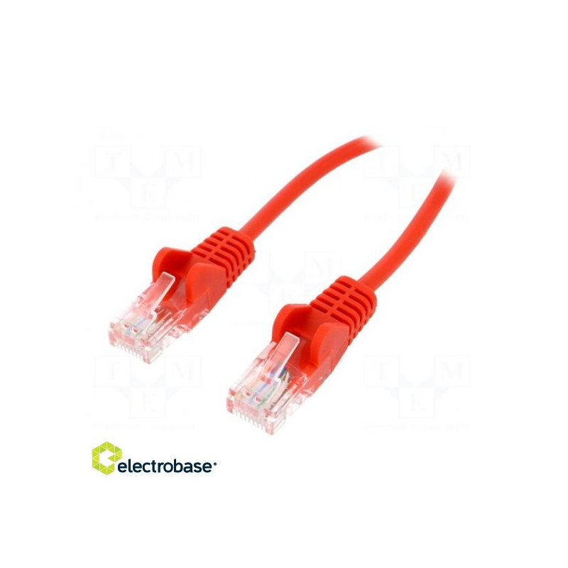 Komutacinis laidas, U/UTP, 5e, balastas, CCA, PVC, raudonas, 0,25 m, 26 AWG