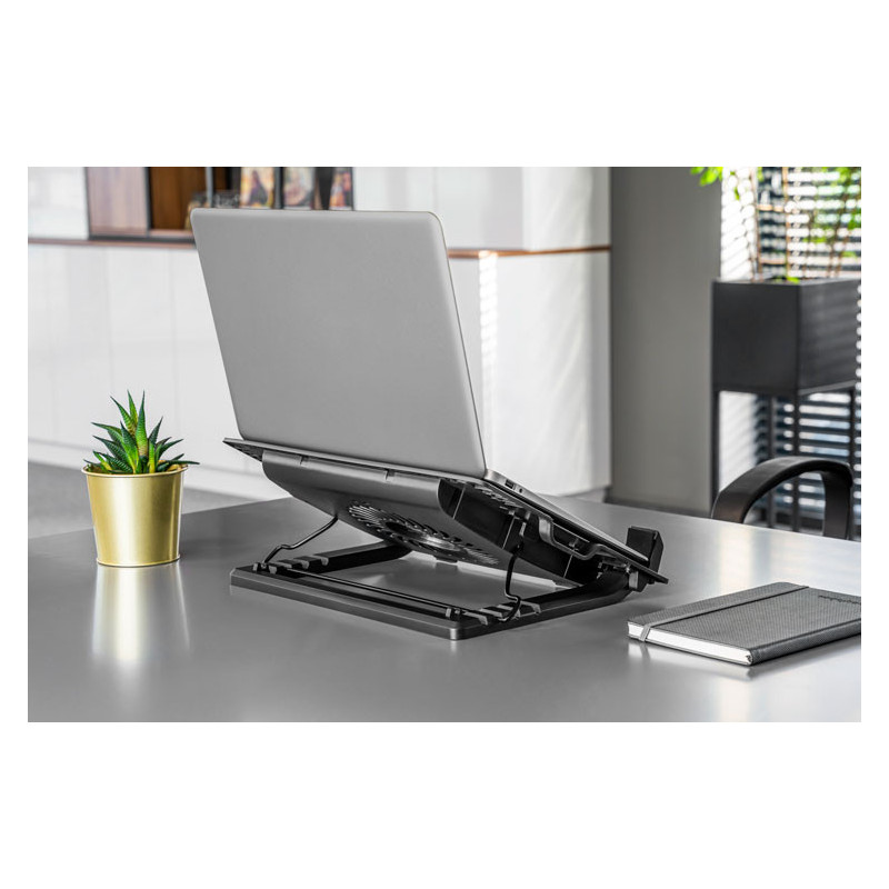 Ergonomic laptop cooling stand, LED fan, for computers 14-17"