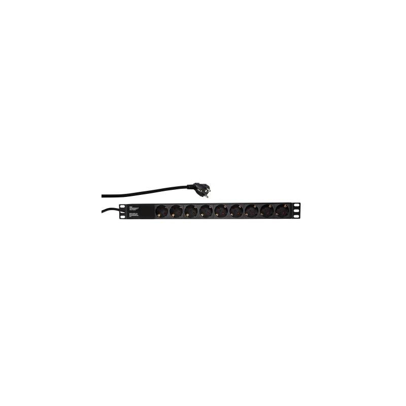 1U 220V lizdų blokas, 9 lizdai, plastikinis, be jungiklio, PDU, 19' spintoms