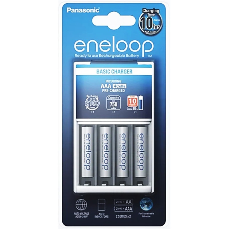 Komplektas: „Panasonic BQ-CC51“ įkroviklis + 4 „Eneloop AAA“ 800 mAh baterijos