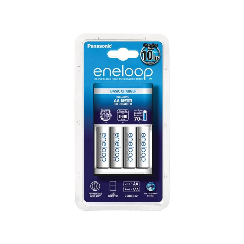Komplektacija: Panasonic BQ-CC51 įkroviklis + 4x Eneloop AA 2000 mAh baterijos (Ni-MH)